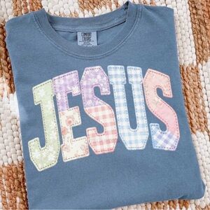 Comfort Colors “JESUS" Patchwork Graphic Tee - Blue